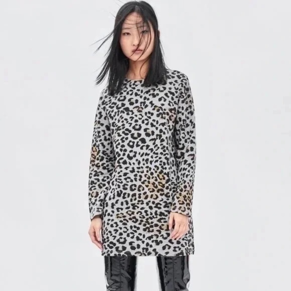 ❄️ Zara | Trafaluc Gray Brown Black Animal Print Tunic Size Small